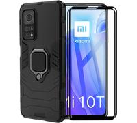 Housse De Protection Compatible Xiaomi Mi 10t Pro 5g/Mi 10t 5g - Étui Anti-Choc Mil-Std 810g Avec Support Magnétique 360°, Double Couche Et 2 Verres Trempés (Noir)