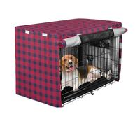 Housse de protection de l'intimité à carreaux Buffalo pour cages de chien avec stores à rouleau - Bleu et rouge - 122 cm