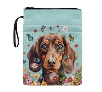 Housse de protection de livre avec fermeture éclair pour enfants et adultes Motif teckel mignon