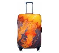 Housse de Protection élastique et Lavable pour Valise de Voyage, Motif méduse Orange, Anti-poussière, Compatible avec Les valises de 45 à 81 cm, Noire, Taille S