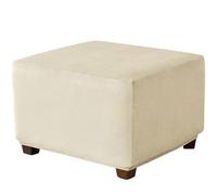 Housse de protection élastique extensible pour pouf carré doux avec élastique en bas - Convient aux ottomans rectangulaires et carrés - Beige - 80 x 80 cm - Idéal pour décoration d'intérieur