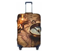 Housse de protection élastique lavable et anti-rayures pour valise Motif carte de boussole, blanc, Small