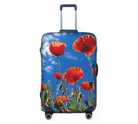 Housse de protection élastique lavable et anti-rayures pour valise, motif coquelicots sur ciel bleu, blanc, Small