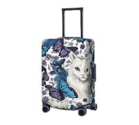 Housse de protection élastique lavable pour valise, motif papillon bleu et chat blanc, 45,7 à 81,3 cm, housse de bagage de voyage portable, anti-poussière et anti-rayures, Noir , M