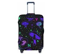 Housse de protection élastique pour bagage de voyage Motif champignons magiques et symboles 48,3 à 81,3 cm, Noir , S(18-21in)