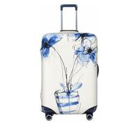 Housse de protection élastique pour bagages de voyage Motif fleurs bleues dans un vase rayé Résistant à la poussière Résistant aux rayures Convient pour 55,9 à 61 cm