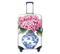 Housse de protection élastique pour bagages de voyage Motif hortensia rose dans un vase bleu Résistant à la poussière et aux rayures Pour valise de 55,9 à 61 cm