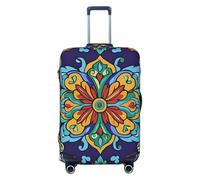 Housse de protection élastique pour valise de voyage, motif chat noir dans les fleurs, motif floral, housse de bagage anti-rayures pour bagages de 45,7 à 55,9 cm, Fleurs de Mandala., L(27"-30"