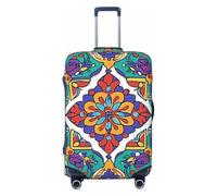 Housse de protection élastique pour valise de voyage, motif chat noir dans les fleurs, motif floral, housse de bagage anti-rayures pour bagages de 45,7 à 55,9 cm, Mandala coloré., S(18"-22" Suitcase)