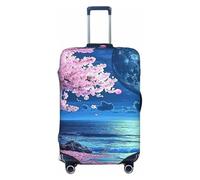 Housse de protection élastique pour valise, motif cerisier et lune, Noir , XL