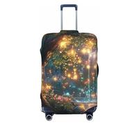 Housse de protection élastique pour valise, motif champignons avec lanternes lumineuses et feuillage luxuriant, Noir , XL