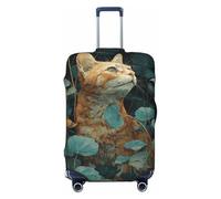 Housse de protection élastique pour valise, motif chat tigré orange dans une forêt avec clair de lune, résistant à la poussière et aux rayures, pour valises de 55,9 à 61 cm