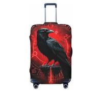 Housse de protection élastique pour valise, motif corbeau mystérieux avec runes rouges, anti-rayures, Noir , L
