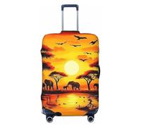 Housse de protection élastique pour valise, motif faune africaine, coucher de soleil et anti-rayures, Noir , L