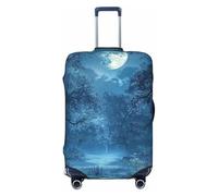 Housse de protection élastique pour valise, motif forêt enchantée, ciel nocturne avec lune et arbre, Noir , L