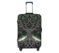 Housse de protection élastique pour valise, motif mandala, feuille verte, lune et étoile - Motif arbre de vie - Anti-rayures, Noir , S
