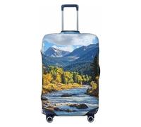Housse de protection élastique pour valise, motif nuages blancs et rivières qui coulent, Noir , L