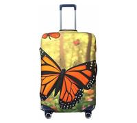 Housse de protection élastique pour valise, motif papillons monarques et feuillage luxuriant, Noir , S