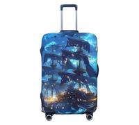 Housse de protection élastique pour valise, motif paysage océanique, bateau pirate, voilier, Noir , M