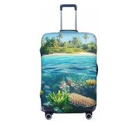 Housse de protection élastique pour valise, motif plage tropicale et scènes sous-marines, Noir , L