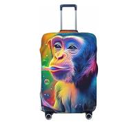 Housse de protection élastique pour valise, motif primate coloré avec un singe portant une tasse de café, housse de bagage anti-rayures, Noir , S