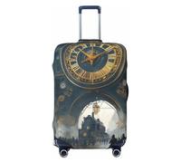 Housse de protection élastique pour valise, motif rues de la ville avec grande horloge, style rétro, anti-rayures, Noir , M