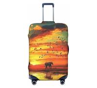 Housse de protection élastique pour valise, motif savane africaine, coucher de soleil, éléphant, girafe, anti-rayures, Noir , M