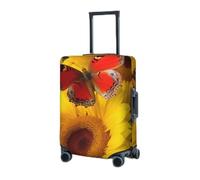 Housse de protection élastique pour valise, motif tournesols jaunes avec papillon rouge, housse de protection lavable, anti-poussière pour bagages de 45,7 à 81,3 cm, Noir , x-large