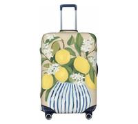 Housse de protection élastique pour valise, résistante à la poussière et aux rayures, motif citron, fleurs blanches dans un vase rayé bleu, 55,9 à 61 cm