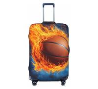 Housse de protection élastique pour valise, résistante à la poussière et aux rayures, motif de basket-ball in Fire - Orange et bleu - 55,9 à 61 cm