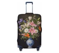 Housse de protection élastique pour valise, résistante à la poussière et aux rayures, motif fleurs de lys roses dans un vase en porcelaine bleue et blanche, pour valises de 55,9 à 61 cm