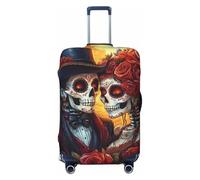 Housse de protection élastique pour valises - Anti-poussière et anti-rayures - Pour couple - Motif tête de mort rose - Pour 55 à 61 cm