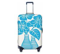 Housse de protection élastique simple à fleurs bleues dans un vase rayé - Anti-poussière et anti-rayures - Pour valises de 55,9 à 61 cm