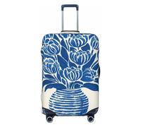 Housse de protection élastique vintage avec tulipes bleues dans un vase rayé, résistant à la poussière et aux rayures, pour valises de 55,9 à 61 cm