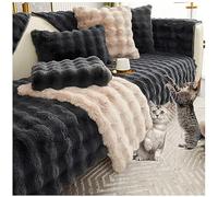 Housse de protection en fausse fourrure de lapin de luxe antidérapante et super douce pour canapé sectionnel de 3/2/1/4 places Noir 90 x 210 cm