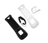 Housse de Protection en Silicone 2 PièCes avec Dragonne Housse de ContrôLeur de Jeu Housse de Protection en Silicone AntidéRapante Pochette Compatible avec TéLéCommande Wii Noir Blanc