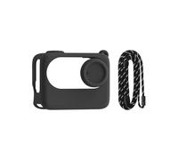 Housse de protection en silicone avec capuchon d'objectif et cordon tour de cou compatible avec Insta360 GO 3S Accessoires pour appareil photo pouce (Noir)