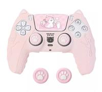 Housse de protection en silicone avec oreilles de chat pour manette PS5, rose