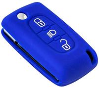 Housse de Protection en Silicone pour ompatible avec Peugeot 207 307 308 407 3008 5008 & Citroën C2 C3 C4 C5 C6 C8 | 3 Boutons | Coloris Bleu | Étui Protection Coque E0523 & CE0536