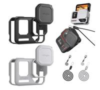 Housse de protection en silicone pour Insta360 Ace Pro 2 - Avec bouchon d'objectif - Pour appareil photo sport Ace Pro 2 - 4 en 1 - Sangle anti-perte - Sangle tour de cou - Bouchon d'objectif - Gris