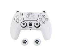 Housse de Protection en Silicone pour Manette pour PS5 avec Capuchon de Joystick, Motif Oreilles de Chat, Motif Dessin Animé, Blanc