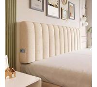 Housse de protection en velours pour tête de lit avec poches, housse de coussin de lecture pour lit simple/double/king/super king size (150 x 60 cm, couleur thé au lait), tissu doux inclus