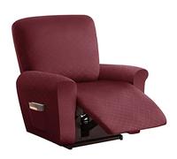 Housse De Protection Extensible for Fauteuil Inclinable, 4 Pièces, avec Pochette Rangement(Wine Red)