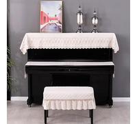Housse de protection for piano électronique droit, 3 pièces, housse de protection for clavier et chaise, élégante et tendance, avec volants(Beige,1SET(Double Stool))