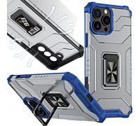 Housse de protection hybride claire comme du cristal avec support magnétique pour iPhone 13 Pro bleu