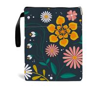Housse de protection imperméable pour livres avec fermeture éclair Fleurs Feuilles Marguerites Sac pour livre de poche, Sac de rangement pour livres, papeterie et documents