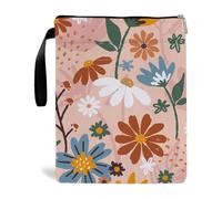 Housse de protection imperméable pour livres avec fermeture éclair Fleurs Feuilles Marguerites Sac pour livre de poche, Sac de rangement pour livres, papeterie et documents