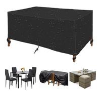 Housse de protection imperméable pour table de jardin, 440 x 270 x 95 cm, en rotin, résistante à la poussière et aux UV, parfaite pour extérieur/intérieur, terrasse, tables rectangulaires/cubes, noir