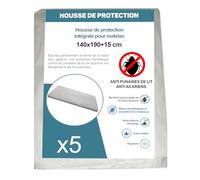 Housse de Protection Intégrale Anti-Punaise de Lit et Anti-Acariens pour Matelas 140 x 190 + 15 cm. (Lot de 5 Housses)
