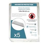 Housse de Protection Intégrale Anti-Punaise de Lit et Anti-Acariens pour Matelas 140 x 190 + 20 cm. (Lot de 5 Housses)